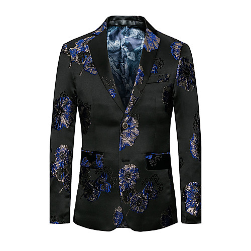 

Black Floral Cotton / Polyester Men's Suit - V Neck / Punk & Gothic / Party / Fall / Spring / Long Sleeve