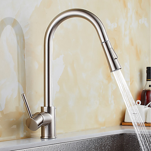 

Kitchen faucet - Contemporary Nickel Brushed Pull-out / ­Pull-down / Standard Spout Vessel / Brass