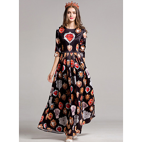 

Women's Sheath Dress Maxi long Dress White Black Half Sleeve Art Deco Print Fall Round Neck Classic & Timeless Going out Loose Floral S M L XL