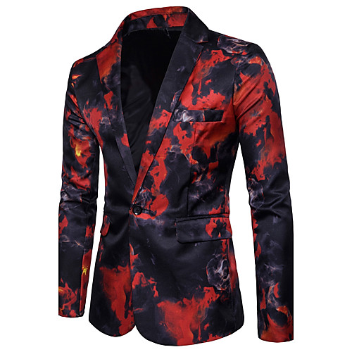

Blue / Red Slim Cotton / Polyester Men's Suit - Notch lapel collar / Long Sleeve / Streetwear / Print