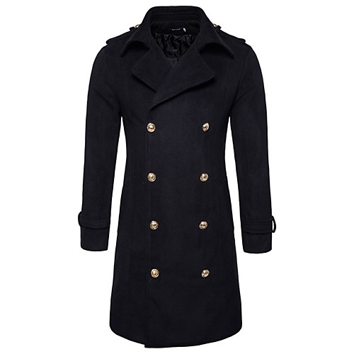 

Men's Overcoat Solid Colored Simple Fall Pea Coat Long Daily Long Sleeve Polyester Coat Tops Black