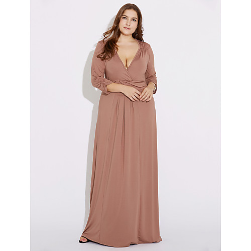 

Women's Loose Maxi long Dress Wine Black Brown Dark Blue Half Sleeve Solid Colored Deep V L XL XXL 3XL / Plus Size