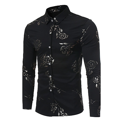 

Men's Shirt Floral Print Long Sleeve Party Tops Black Wine Navy Blue