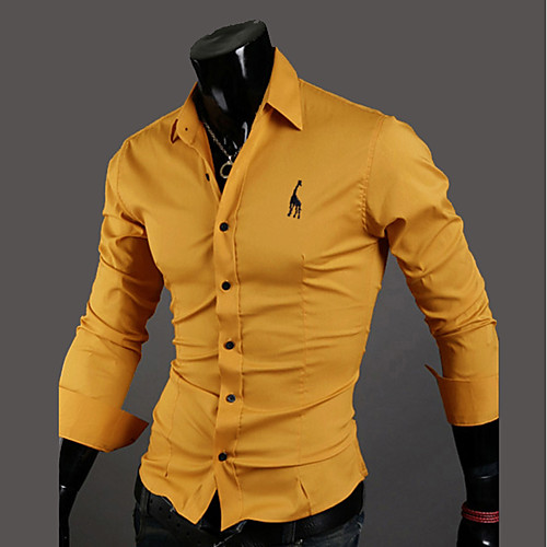 

Men's Solid Colored Slim Shirt - Cotton Daily Going out Weekend Classic Collar Yellow / Khaki / Green / Navy Blue / Beige / Spring / Fall / Long Sleeve
