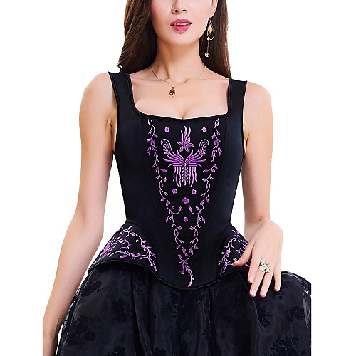 

Women's Cotton Lace Up Overbust Corset - Floral Black Red Beige / Sexy