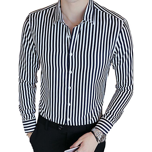 

Men's Shirt Striped Long Sleeve Daily Tops Business Casual White Black Blue