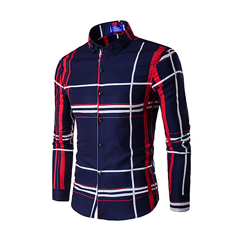 

Men's Shirt Plaid Print Long Sleeve Daily Tops Blue Navy Blue