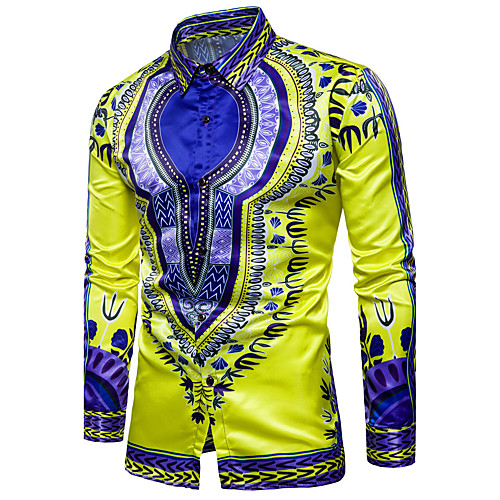 

Men's Shirt Tribal Print Long Sleeve Daily Tops Luxury Vintage Boho Purple Yellow Green