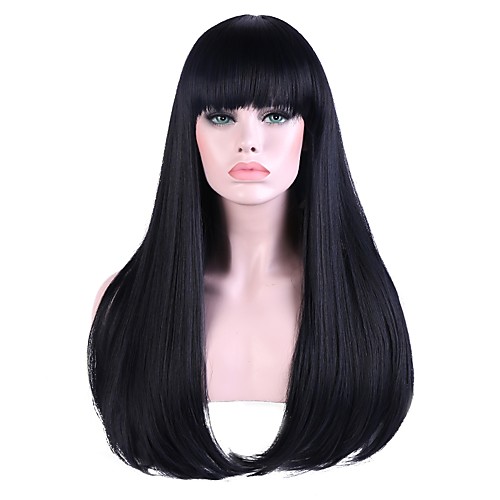 

Synthetic Wig Bangs Straight Straight With Bangs Wig Long Black / Blue Synthetic Hair Women's Highlighted / Balayage Hair Natural Hairline Black