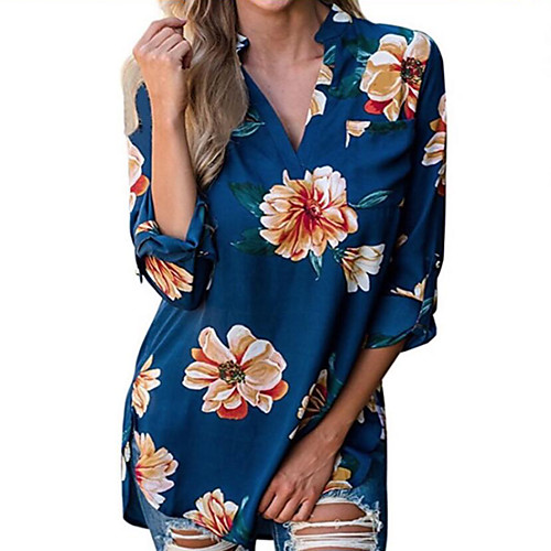 

Women's Shirt Floral 3/4 Length Sleeve Daily Tops Streetwear Black Blue Light gray