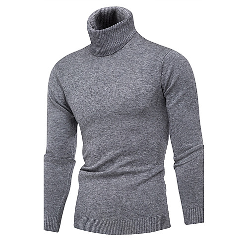 

Men's Solid Colored Pullover Long Sleeve Slim Regular Sweater Cardigans Turtleneck Fall Winter Black Khaki Light gray / Work / Weekend
