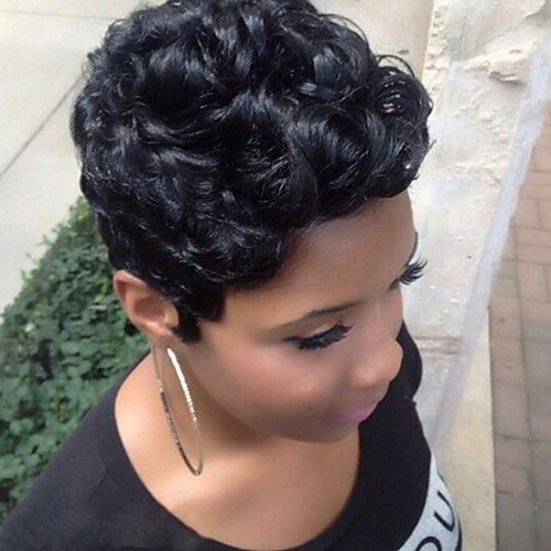 

Human Hair Capless Wigs Human Hair Curly / Afro Short Hairstyles 2019 Halle Berry Hairstyles African American Wig / For Black Women Black Short Machine Made Wig Women's