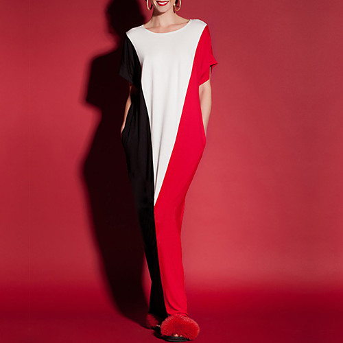 

Women's T Shirt Dress Tee Dress Maxi long Dress Black Blue Red Short Sleeve Color Block Geometric Fall Summer Round Neck Casual Streetwear S M L XL