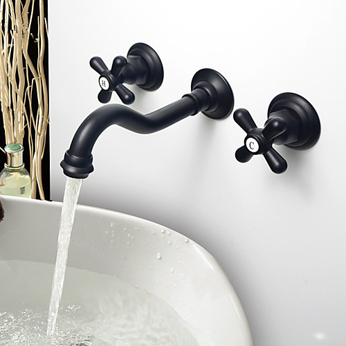 

Bathroom Sink Faucet - Widespread Oil-rubbed Bronze Wall Mounted Two Handles Three HolesBath Taps