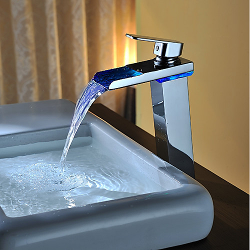 

Bathroom Sink Faucet - LED / Waterfall Chrome Vessel Single Handle One HoleBath Taps / Brass