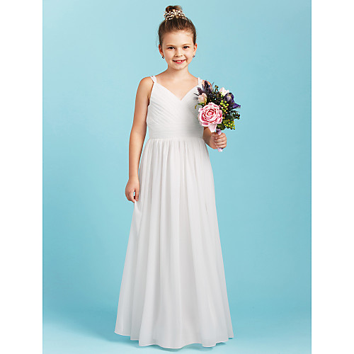 

Princess / A-Line Spaghetti Strap Floor Length Chiffon Junior Bridesmaid Dress with Sash / Ribbon / Criss Cross / Wedding Party / Open Back