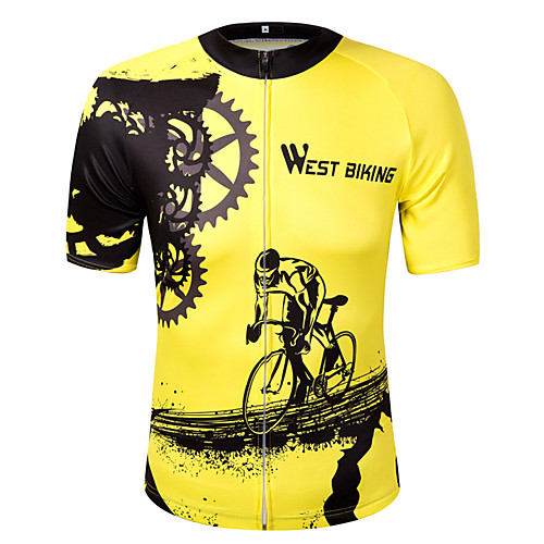 

WEST BIKING Men's Women's Short Sleeve Cycling Jersey Polyester Yellow Gear Bike Sweatshirt Jersey Top Mountain Bike MTB Road Bike Cycling Quick Dry Reflective Strips Sports Clothing Apparel