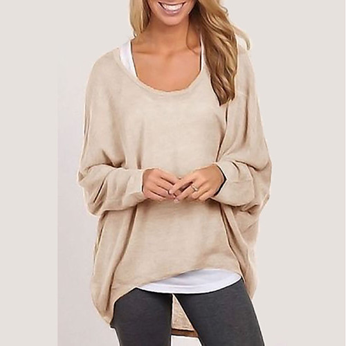 

Women's Going out Solid Colored Long Sleeve Loose Regular Cardigan Sweater Jumper, Round Neck Fall / Winter Cotton Black / White / Purple S / M / L