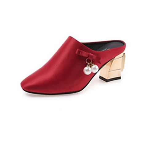

Women's Clogs & Mules Chunky Heel Pointed Toe Comfort PU Pearl Black Red Gray