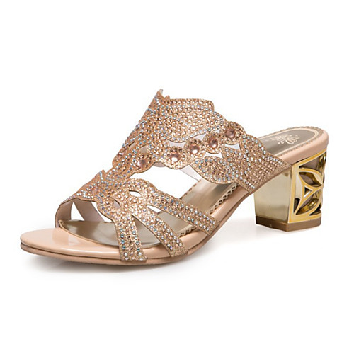 

Women's Sandals Plus Size Chunky Heel Open Toe Comfort Novelty Slingback Wedding Party & Evening Synthetic Microfiber PU Crystal Summer Gold Green