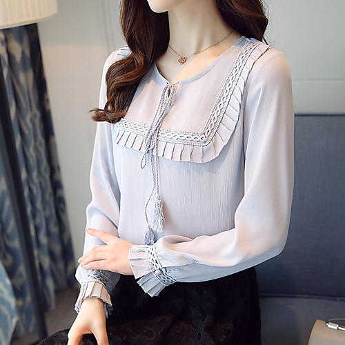 

Women's Blouse Solid Colored Long Sleeve Daily Tops Gray