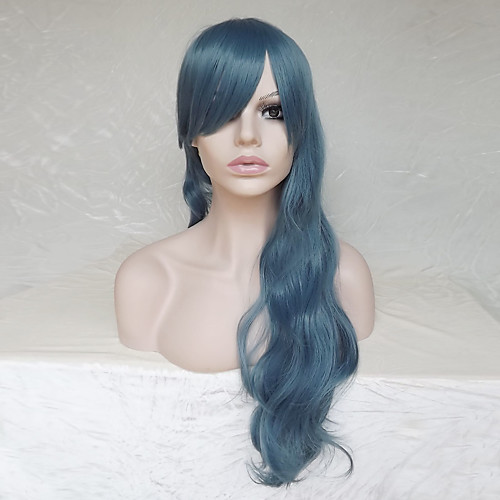 

Synthetic Wig Wavy Deep Wave Deep Wave Wavy Asymmetrical With Bangs Wig Long Blue Synthetic Hair Women's Natural Hairline Blue