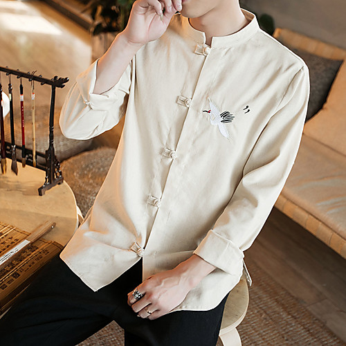 

Men's Shirt Embroidery Solid Colored Embroidered Long Sleeve Party Tops White Black Blue