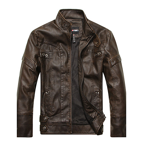 

Men's Leather Jackets Solid Colored Streetwear Fall Faux Leather Jacket Regular Daily Long Sleeve PU Coat Tops Black / Punk & Gothic