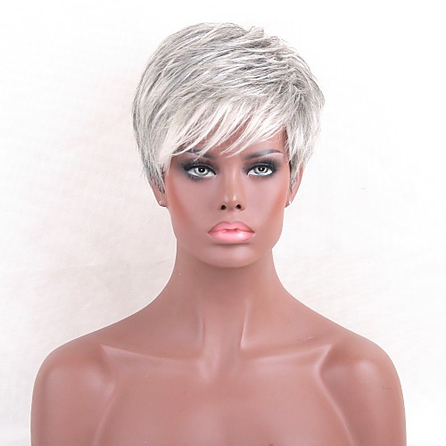 

Human Hair Blend Wig Short Straight Short Hairstyles 2020 Straight Highlighted / Balayage Hair Side Part Machine Made Men's Black / Grey
