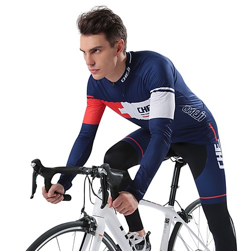 

cheji Men's Long Sleeve Cycling Jersey with Tights Winter White Dark Blue Bike Clothing Suit Quick Dry Sports Fashion Mountain Bike MTB Road Bike Cycling Clothing Apparel