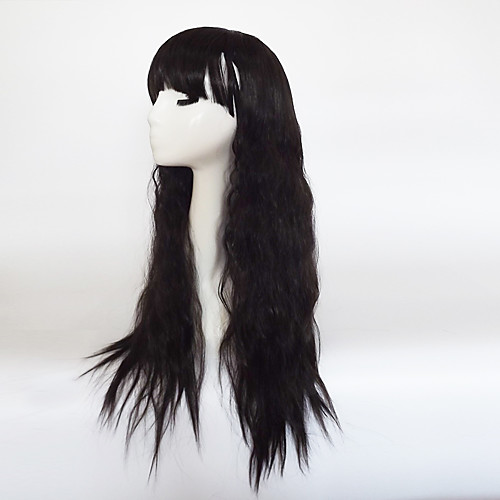 

Synthetic Wig Wavy Wavy Asymmetrical With Bangs Wig Long Natural Black #1B Synthetic Hair Women's Natural Hairline Black