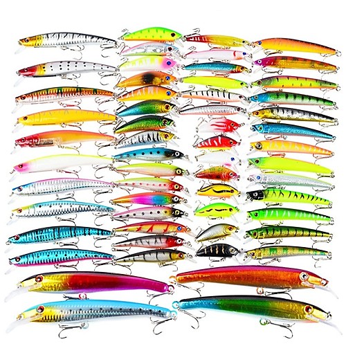 

57 pcs Lure kit Fishing Lures Minnow Crank Pencil Popper lifelike 3D Eyes Floating Sinking Bass Trout Pike Sea Fishing Fly Fishing Bait Casting