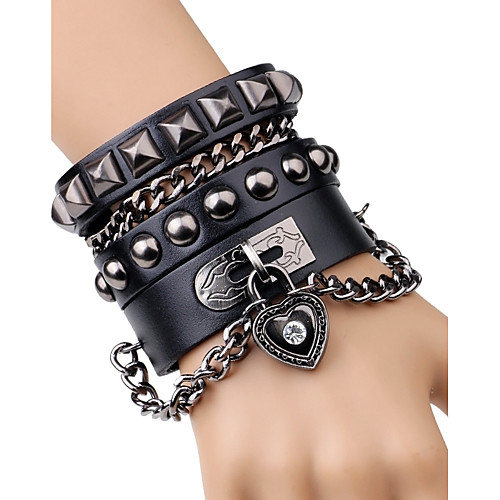 

Men's Chain Bracelet Leather Bracelet Rivet Heart Button Rock Fashion Leather Bracelet Jewelry Black / Brown For Stage Club