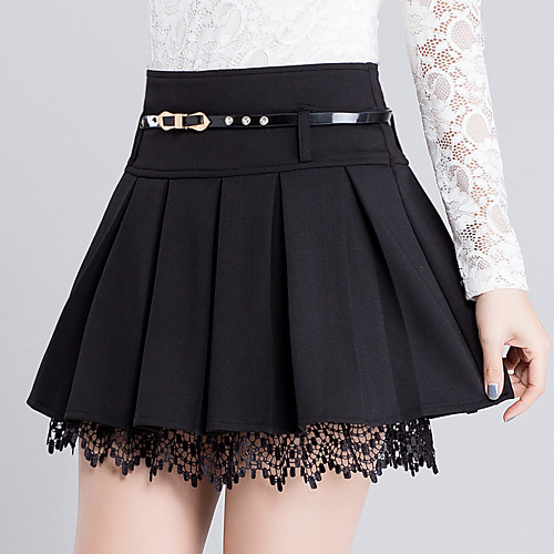 

Women's Daily Plus Size A Line Skirts - Solid Colored Lace Lace Black S M L