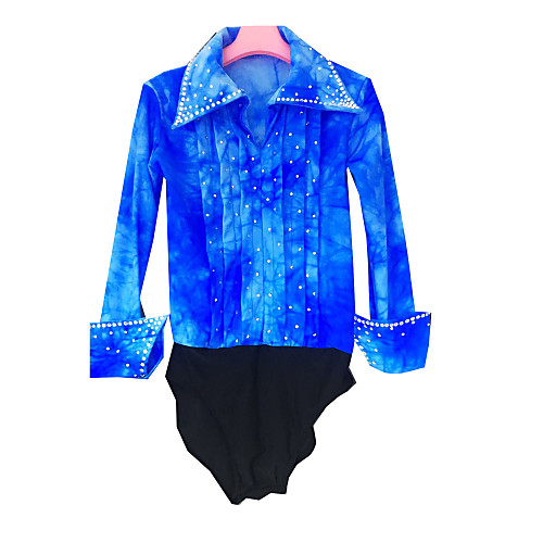 

21Grams Figure Skating Top Men's Boys' Ice Skating Shirt Azure Spandex High Elasticity Competition Skating Wear Handmade Solid Colored Long Sleeve Ice Skating Figure Skating