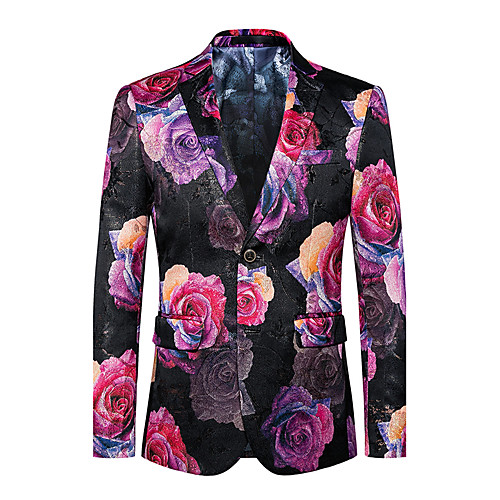 

Red Floral Slim Cotton / Polyester Men's Suit - V Neck / Punk & Gothic / Fall / Spring / Long Sleeve / Oversized