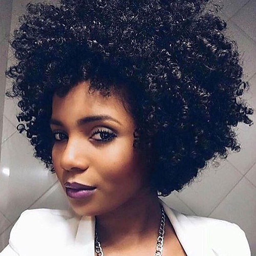 

Synthetic Wig Afro Curly Afro Kinky With Bangs Wig Short Black#1B Synthetic Hair Women's Black