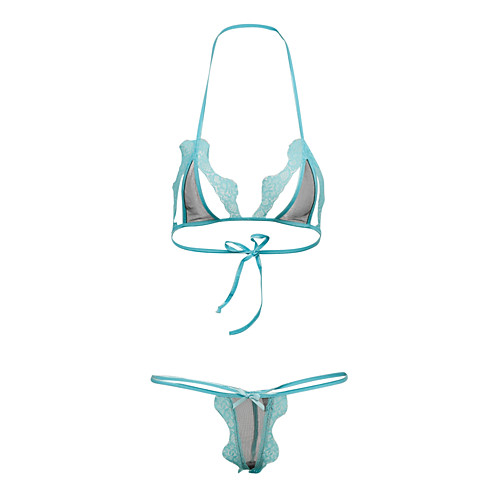 

Women's Strapped Triangle Cup Bra & Panty Set Jacquard Light Blue