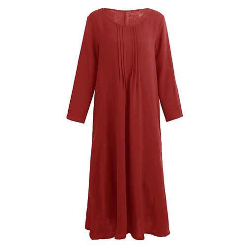 

Women's Tunic Maxi long Dress Black Purple Red Long Sleeve Solid Colored U Neck Loose S M L XL XXL 3XL 4XL 5XL / Plus Size / Plus Size