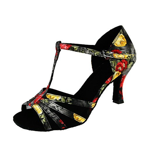 

Women's Dance Shoes Leather Latin Shoes Buckle / Pattern / Print Sandal Cuban Heel Customizable Black / Performance