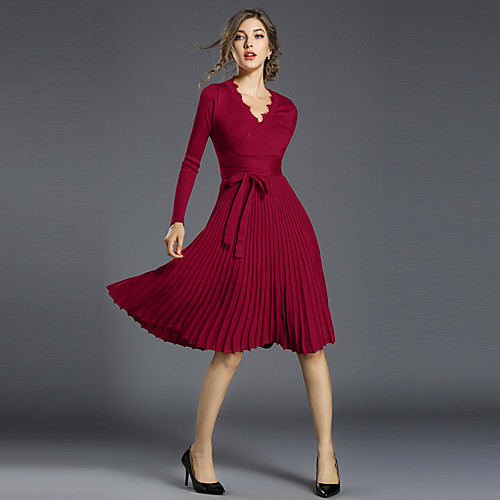 

Women's A Line Dress Short Mini Dress Black Red Wine Orange Green Long Sleeve Solid Colored Fall Winter V Neck Vintage Sophisticated Party Going out Slim One-Size