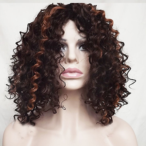 

Synthetic Wig Wavy Jerry Curl Jerry Curl Wavy Bob With Bangs Wig Short Medium Length Dark Auburn#33 Synthetic Hair Women's Highlighted / Balayage Hair Brown