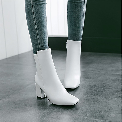 

Women's Boots Square Toe Zipper Leatherette Mid-Calf Boots Fashion Boots Winter White / Black / Red / EU41