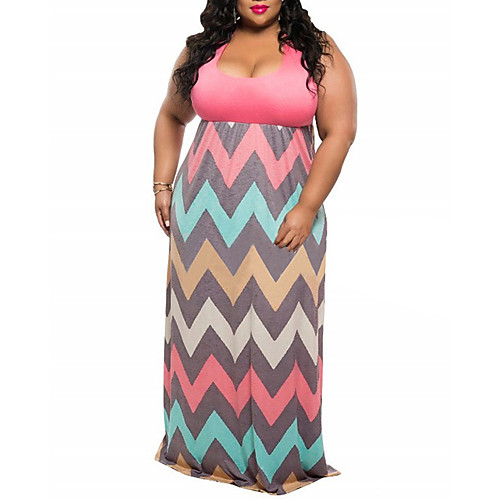 

Women's Bodycon Maxi long Dress Blue Orange Green Sleeveless Color Block Racerback Spring Summer Round Neck XL XXL 3XL 4XL / Plus Size