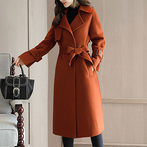 

Women's Coat Solid Colored Streetwear Fall Coat Maxi Going out Long Sleeve Cashmere Coat Tops Brown