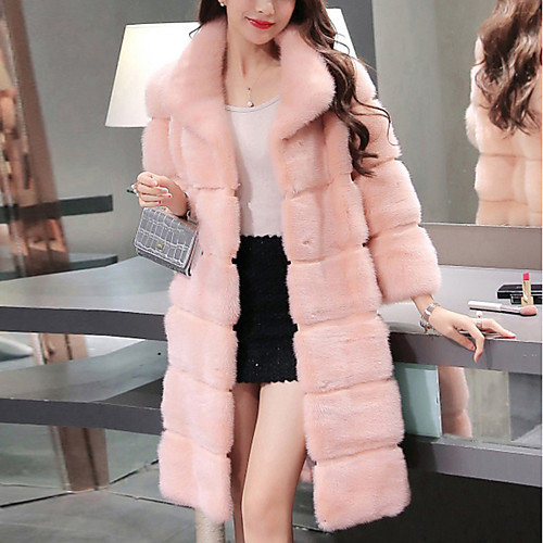 

Women's Solid Colored Fur Trim Fall Fur Coat Regular Going out Long Sleeve Faux Fur Coat Tops White