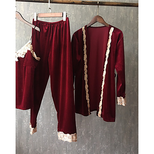 

Women's V Neck Suits Pajamas Solid Colored