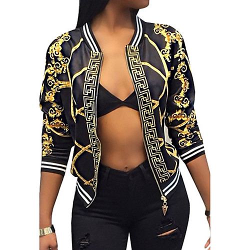

Women's Daily / Going out / Weekend Vintage / Street chic Spring / Fall Short Jacket, Tribal V Neck Polyester Print White / Black