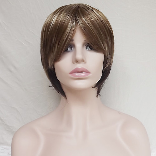 

Synthetic Wig Straight Straight Asymmetrical With Bangs Wig Short Strawberry Blonde / Light Blonde Synthetic Hair Women's Natural Hairline Brown