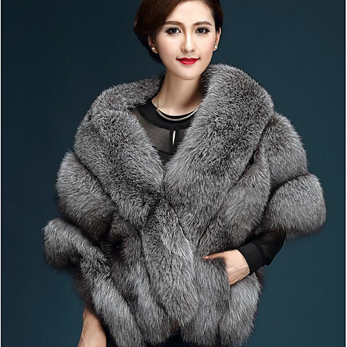 

Women's Solid Colored Fall Cloak / Capes Short Daily Fox Fur Coat Tops White